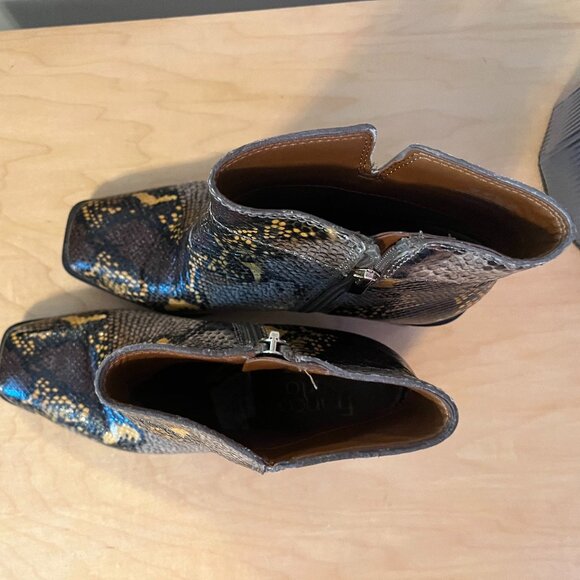 Franco Sarto Snakeskin Square Toe Boots (7) - Picture 2 of 5